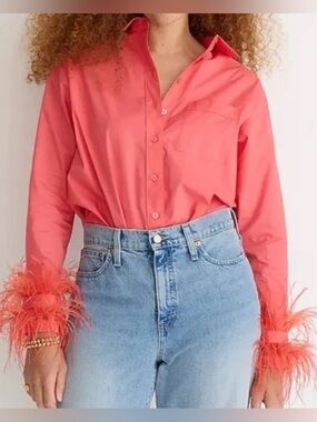 J. Crew Coral Feather-Cuff Button-Down Shirt
